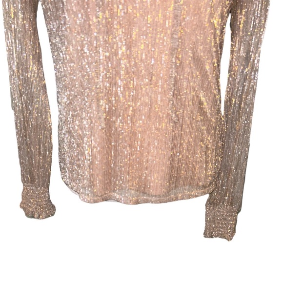Joie Metallic Striped Gold Silver Tie Neck Blouse - M - Picture 5 of 14